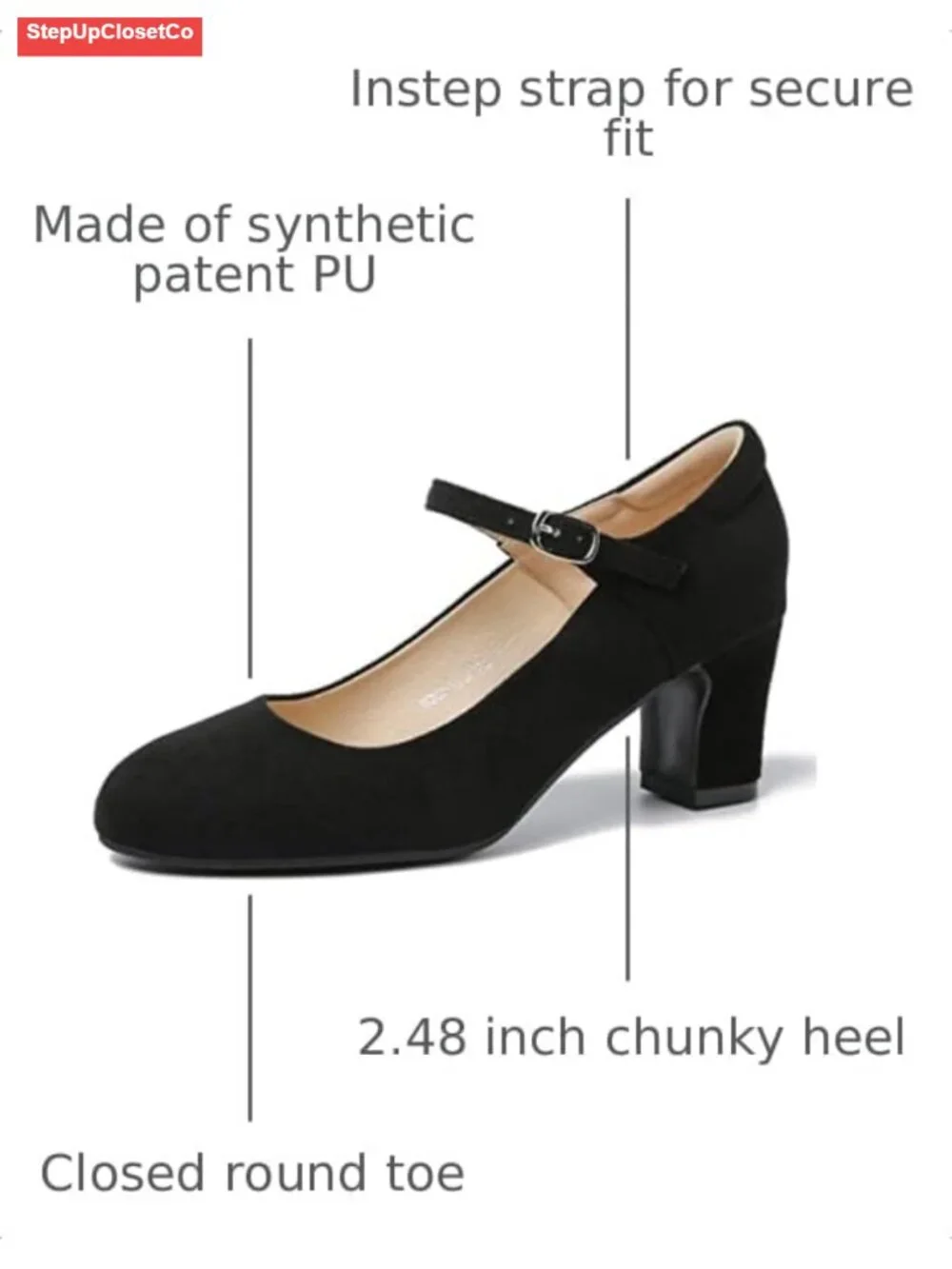 Women's Mary Jane Block Heel Pumps Round Toe Chunky Heels Synthetic